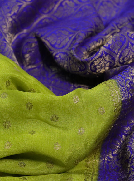 Pure mysore silk saree lime green and royal blue with allover zari woven butta weaves and long zari woven border