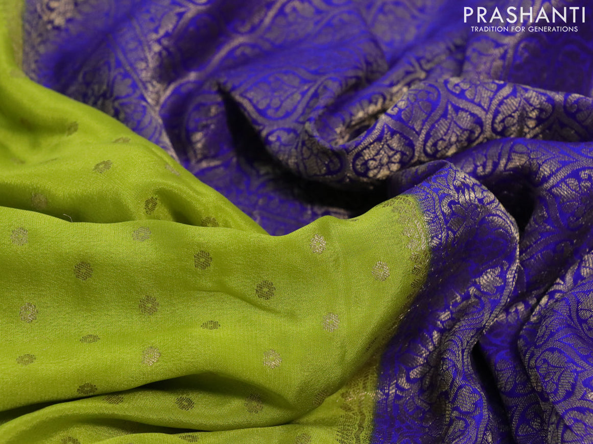 Pure mysore silk saree lime green and royal blue with allover zari woven butta weaves and long zari woven border