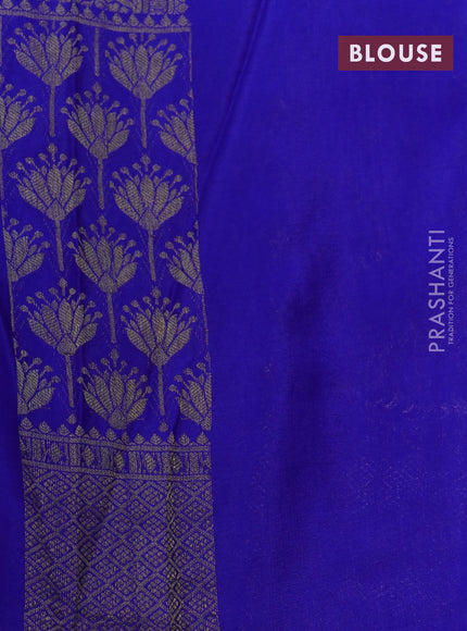 Pure mysore silk saree lime green and royal blue with allover zari woven butta weaves and long zari woven border