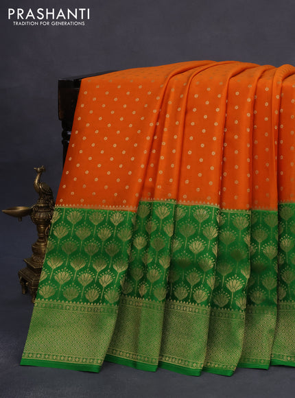 Pure mysore silk saree orange and green with allover zari woven butta weaves and long zari woven border