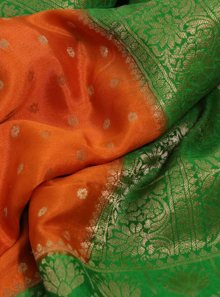 Pure mysore silk saree orange and green with allover zari woven butta weaves and long zari woven border