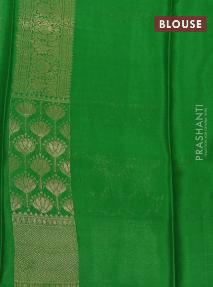 Pure mysore silk saree orange and green with allover zari woven butta weaves and long zari woven border