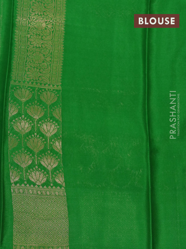 Pure mysore silk saree orange and green with allover zari woven butta weaves and long zari woven border