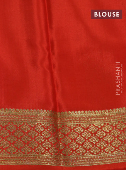 Pure mysore silk saree light blue and orange with allover zari weaves and rich zari woven border