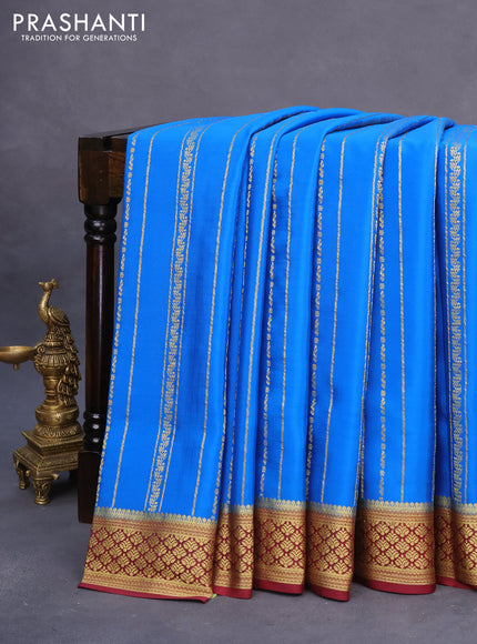 Pure mysore silk saree cs blue and maroon with allover zari weaves and rich zari woven border