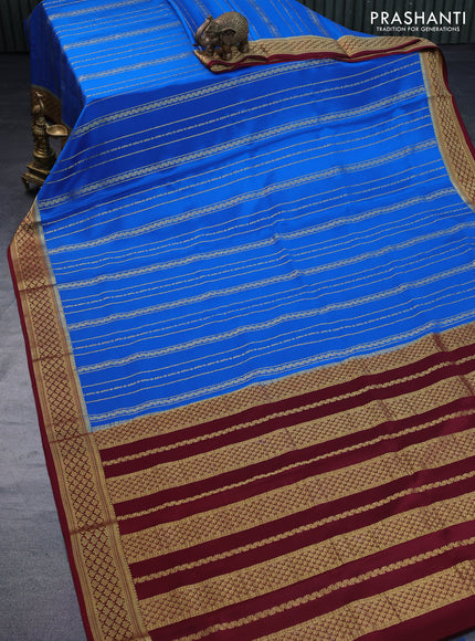 Pure mysore silk saree cs blue and maroon with allover zari weaves and rich zari woven border