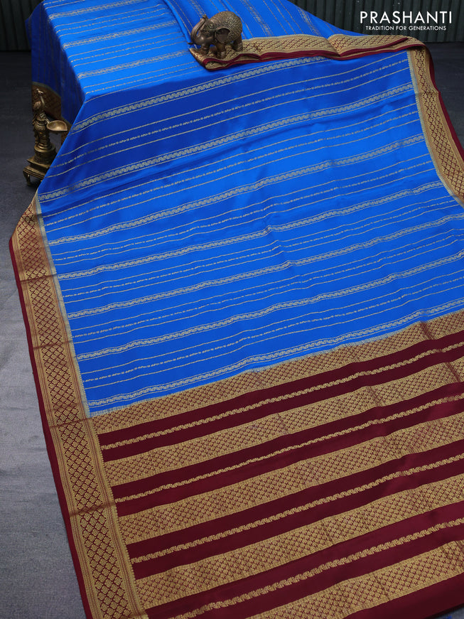 Pure mysore silk saree cs blue and maroon with allover zari weaves and rich zari woven border