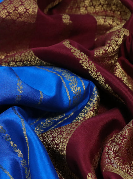 Pure mysore silk saree cs blue and maroon with allover zari weaves and rich zari woven border