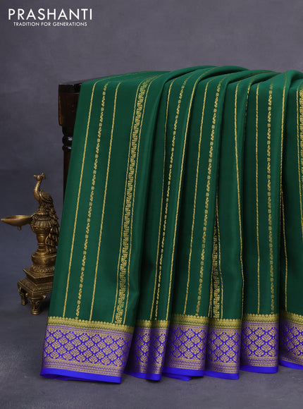 Pure mysore silk saree dark green and royal blue with allover zari weaves and rich zari woven border