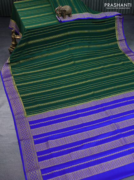 Pure mysore silk saree dark green and royal blue with allover zari weaves and rich zari woven border