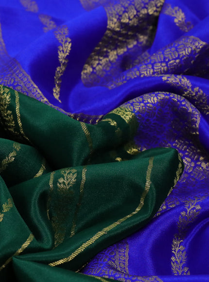 Pure mysore silk saree dark green and royal blue with allover zari weaves and rich zari woven border