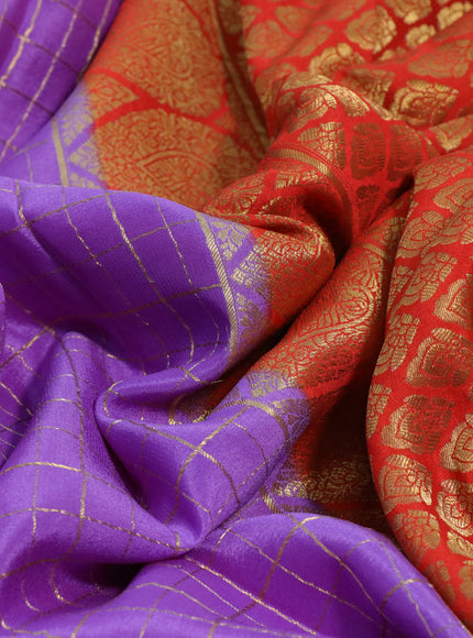 Pure mysore silk saree lavender and orange with allover zari checked pattern and rich zari woven border