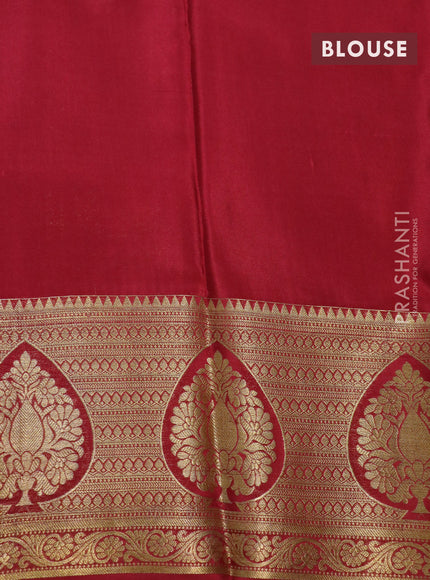 Pure mysore silk saree green and maroon with allover zari checks & buttas and long rich zari woven border