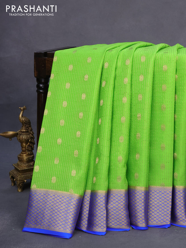 Pure mysore silk saree parrot green and royal blue with allover zari weaves & buttas and rich zari woven border