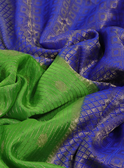 Pure mysore silk saree parrot green and royal blue with allover zari weaves & buttas and rich zari woven border