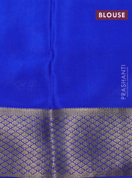 Pure mysore silk saree parrot green and royal blue with allover zari weaves & buttas and rich zari woven border