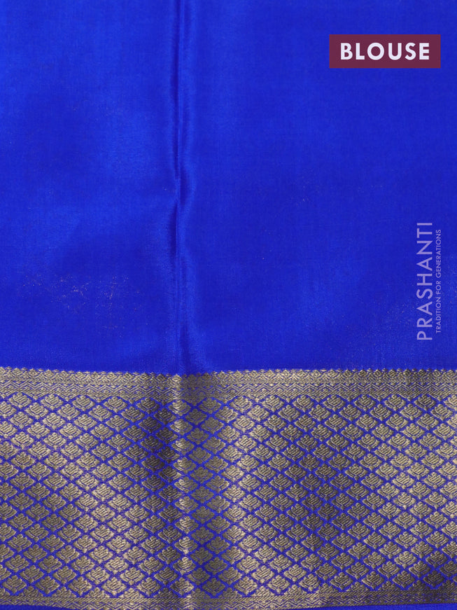 Pure mysore silk saree parrot green and royal blue with allover zari weaves & buttas and rich zari woven border