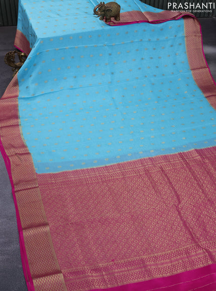 Pure mysore silk saree light blue and pink with allover zari weaves & buttas and rich zari woven border