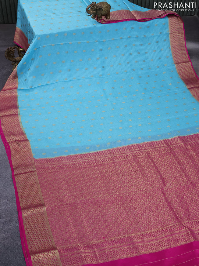 Pure mysore silk saree light blue and pink with allover zari weaves & buttas and rich zari woven border