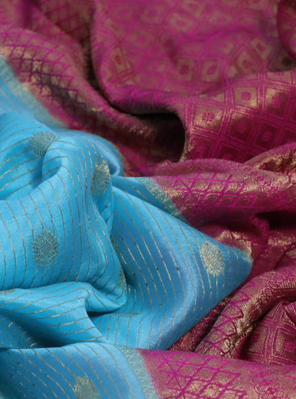 Pure mysore silk saree light blue and pink with allover zari weaves & buttas and rich zari woven border