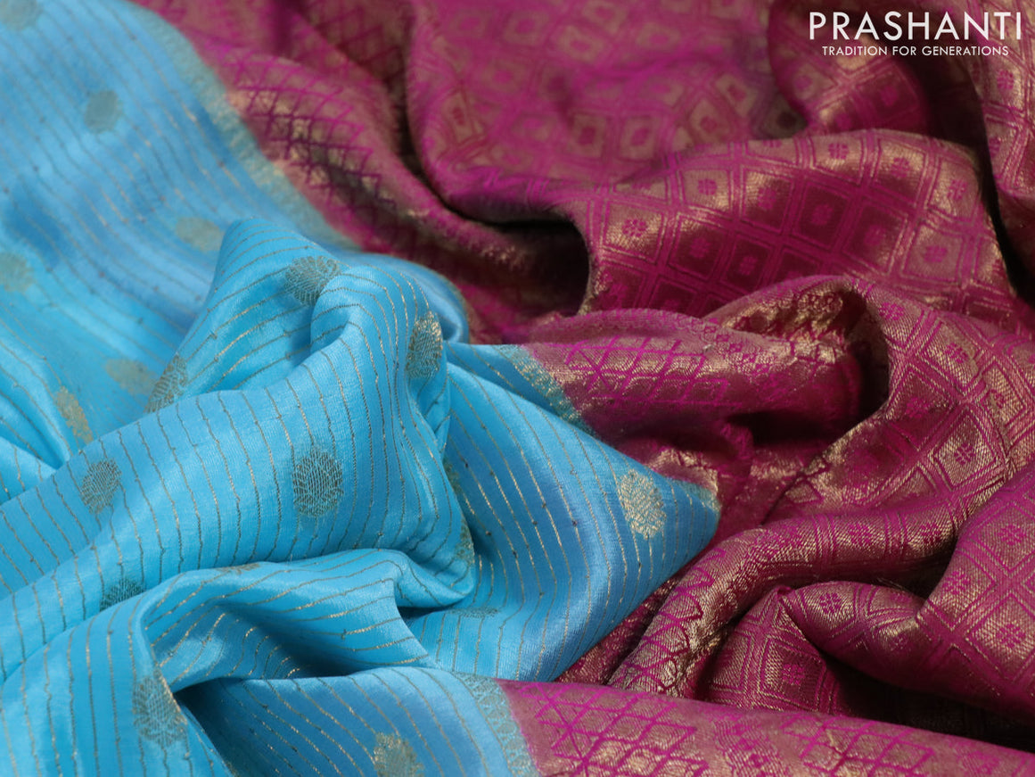 Pure mysore silk saree light blue and pink with allover zari weaves & buttas and rich zari woven border