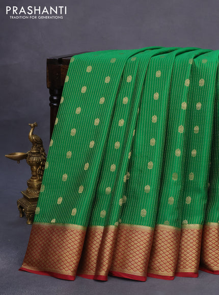 Pure mysore silk saree green and maroon with allover zari weaves & buttas and rich zari woven border