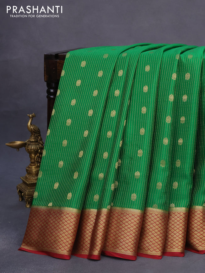 Pure mysore silk saree green and maroon with allover zari weaves & buttas and rich zari woven border