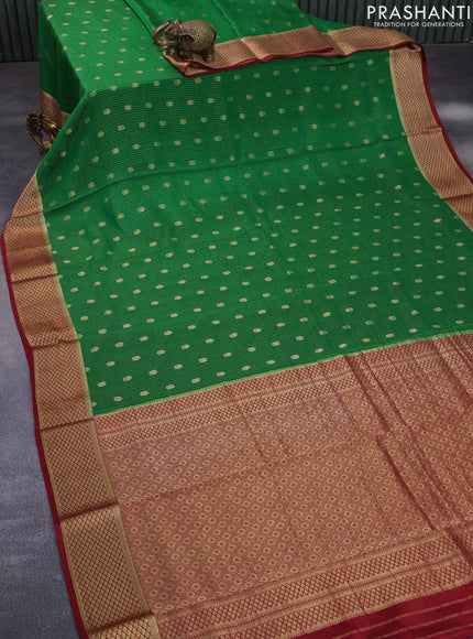 Pure mysore silk saree green and maroon with allover zari weaves & buttas and rich zari woven border