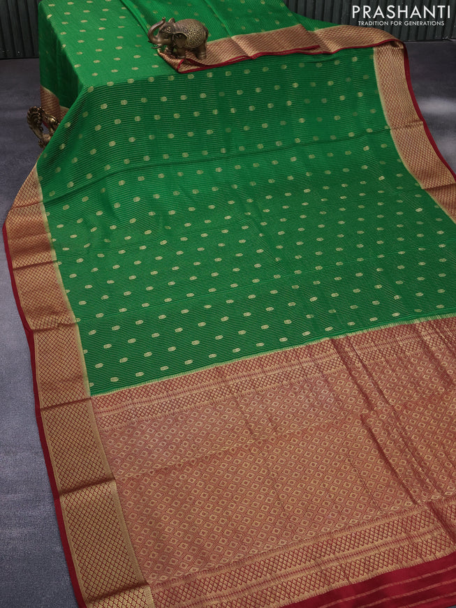 Pure mysore silk saree green and maroon with allover zari weaves & buttas and rich zari woven border