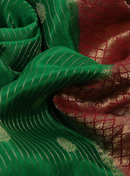 Pure mysore silk saree green and maroon with allover zari weaves & buttas and rich zari woven border