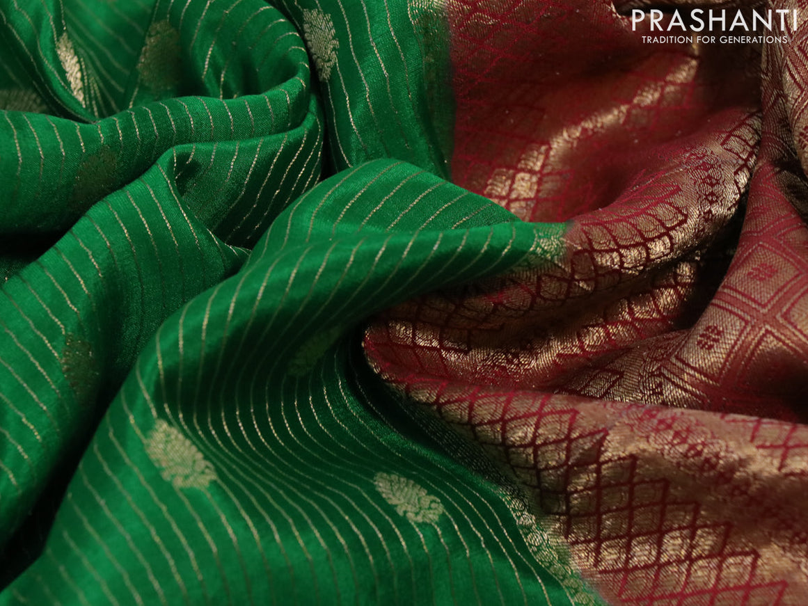 Pure mysore silk saree green and maroon with allover zari weaves & buttas and rich zari woven border