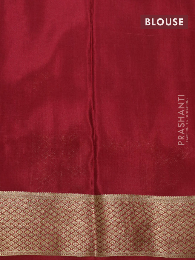 Pure mysore silk saree green and maroon with allover zari weaves & buttas and rich zari woven border