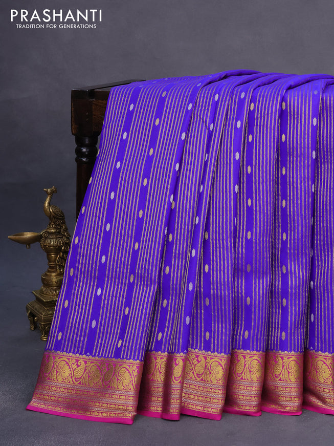 Pure mysore silk saree blue and magenta pink with allover zari weaves & buttas and rich zari woven border