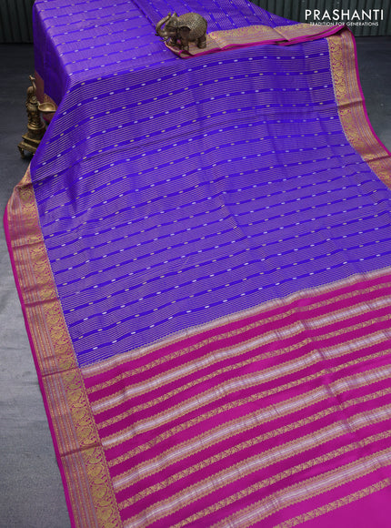 Pure mysore silk saree blue and magenta pink with allover zari weaves & buttas and rich zari woven border