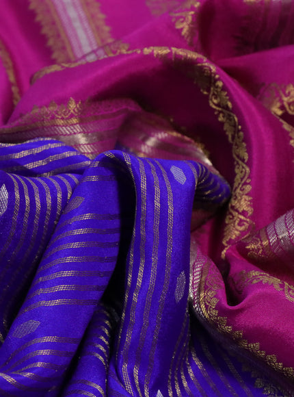 Pure mysore silk saree blue and magenta pink with allover zari weaves & buttas and rich zari woven border