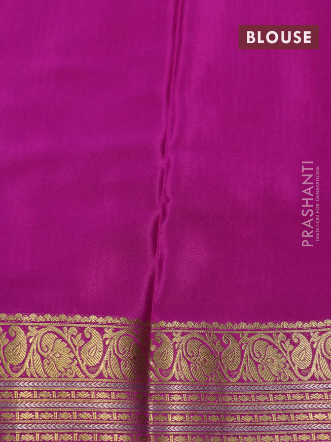 Pure mysore silk saree blue and magenta pink with allover zari weaves & buttas and rich zari woven border