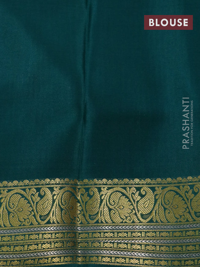 Pure mysore silk saree magenta pink and peacock green with allover zari weaves & buttas and rich zari woven border