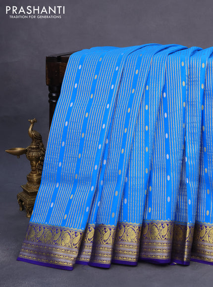 Pure mysore silk saree cs blue and dark blue with allover zari weaves & buttas and rich zari woven border