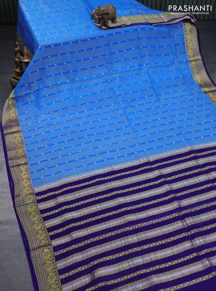 Pure mysore silk saree cs blue and dark blue with allover zari weaves & buttas and rich zari woven border