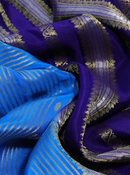 Pure mysore silk saree cs blue and dark blue with allover zari weaves & buttas and rich zari woven border