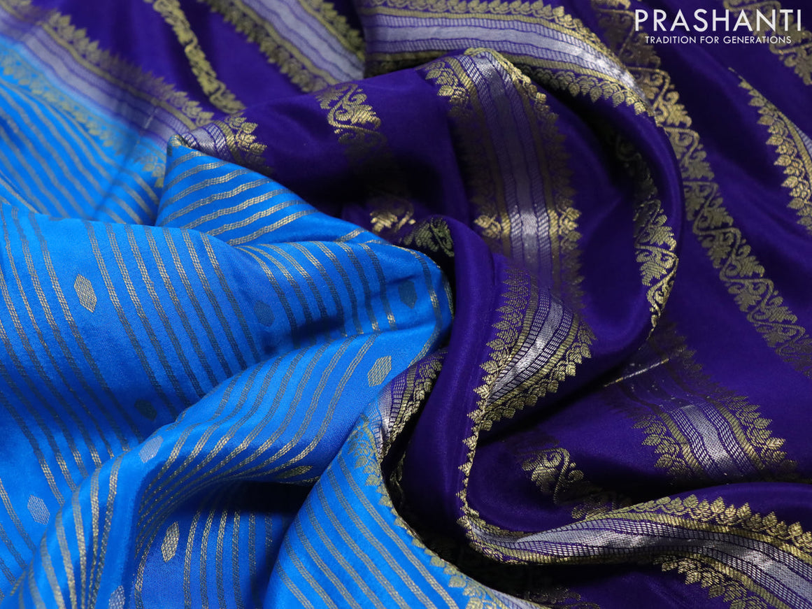 Pure mysore silk saree cs blue and dark blue with allover zari weaves & buttas and rich zari woven border