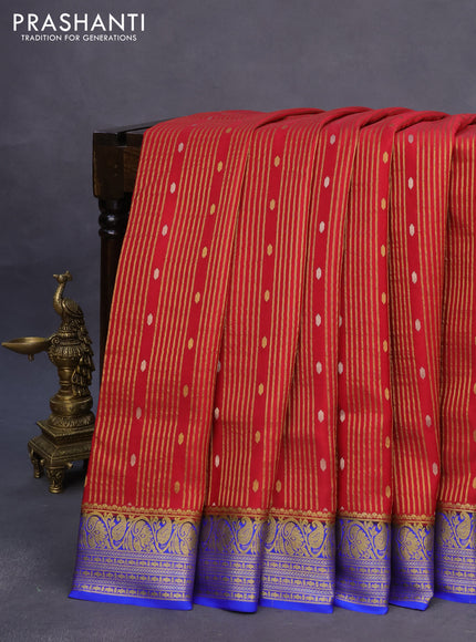 Pure mysore silk saree maroon and blue with allover zari weaves & buttas and rich zari woven border