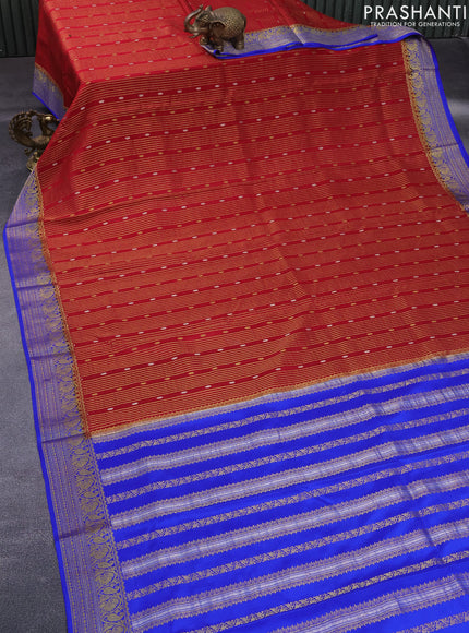 Pure mysore silk saree maroon and blue with allover zari weaves & buttas and rich zari woven border