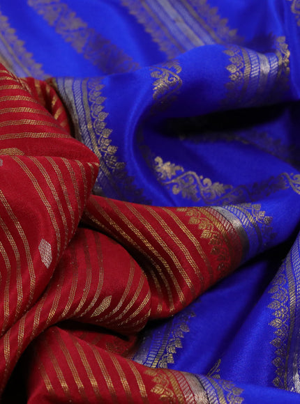 Pure mysore silk saree maroon and blue with allover zari weaves & buttas and rich zari woven border