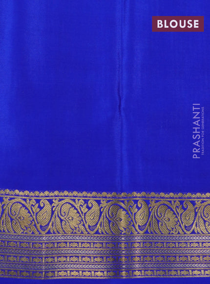 Pure mysore silk saree maroon and blue with allover zari weaves & buttas and rich zari woven border