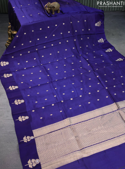 Banarasi poona silk saree blue with zari woven buttas and zari woven butta border