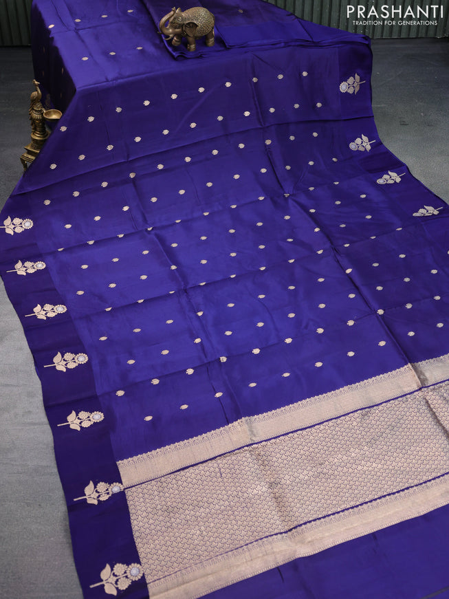 Banarasi poona silk saree blue with zari woven buttas and zari woven butta border