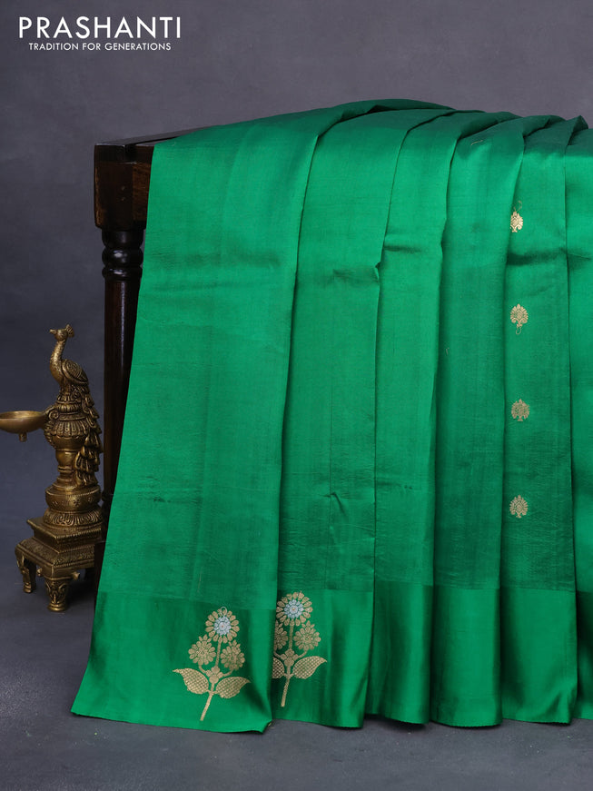 Banarasi poona silk saree green with zari woven buttas and zari woven butta border