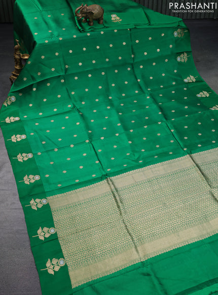 Banarasi poona silk saree green with zari woven buttas and zari woven butta border