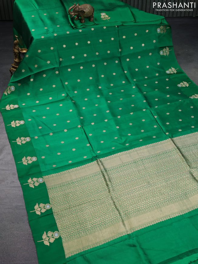 Banarasi poona silk saree green with zari woven buttas and zari woven butta border